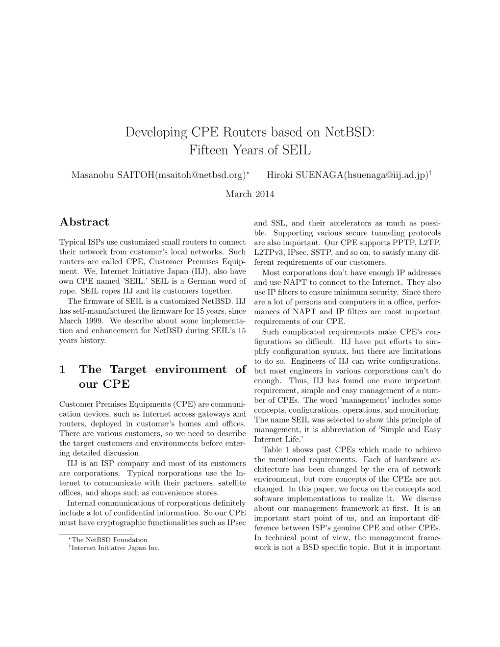 Developing CPE Routers Based on Netbsd: Fifteen Years of SEIL
