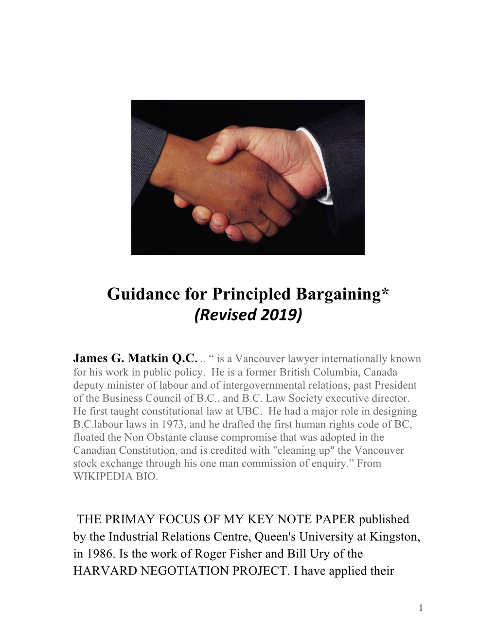 Guidance for Principled Bargaining* (Revised 2019)