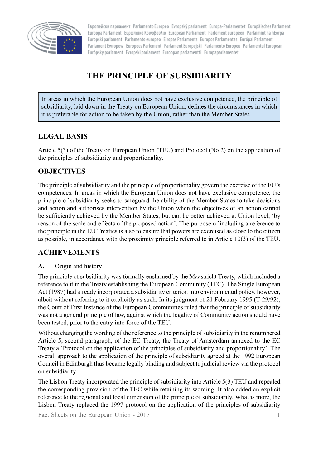 The Principle of Subsidiarity