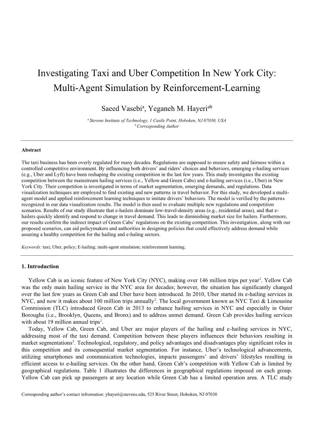 Investigating Taxi and Uber Competition in New York City: Multi-Agent Simulation by Reinforcement-Learning