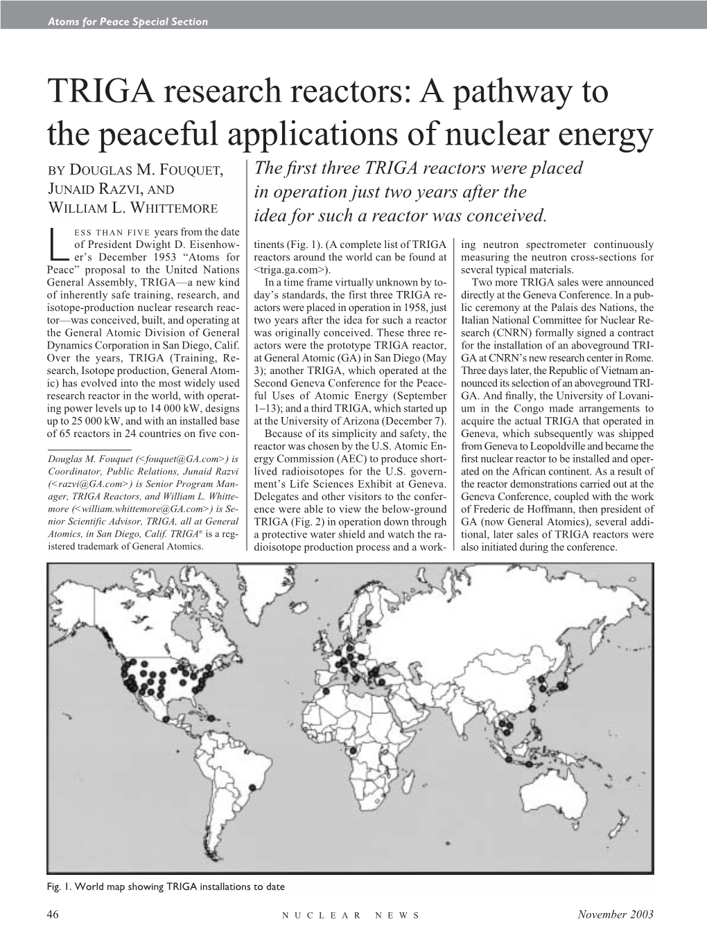 TRIGA Research Reactors: a Pathway to the Peaceful Applications of Nuclear Energy by DOUGLAS M