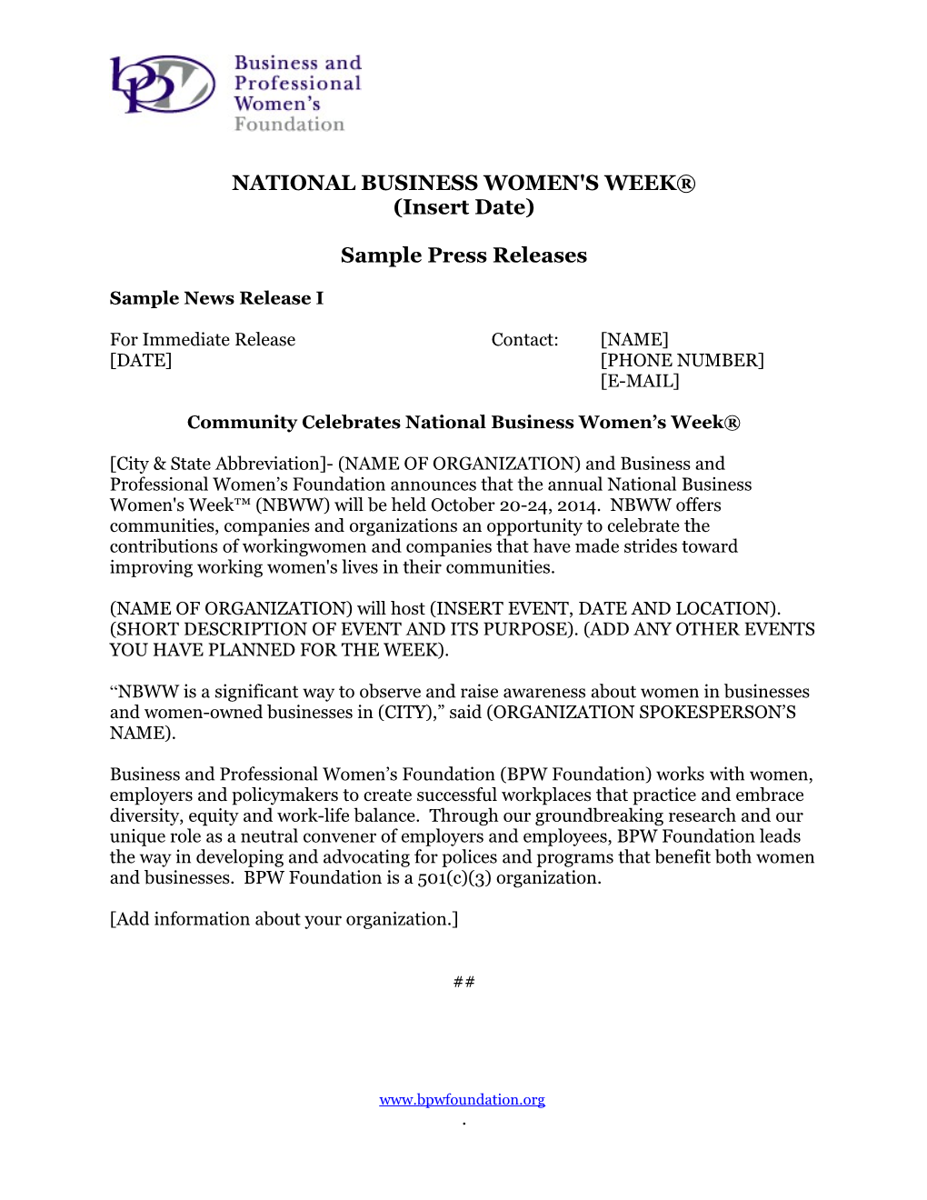 National Business Women's Week October 19-25, 2003