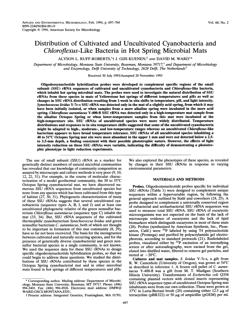 Chloroflexus-Like Bacteria in Hot Spring Microbial Mats