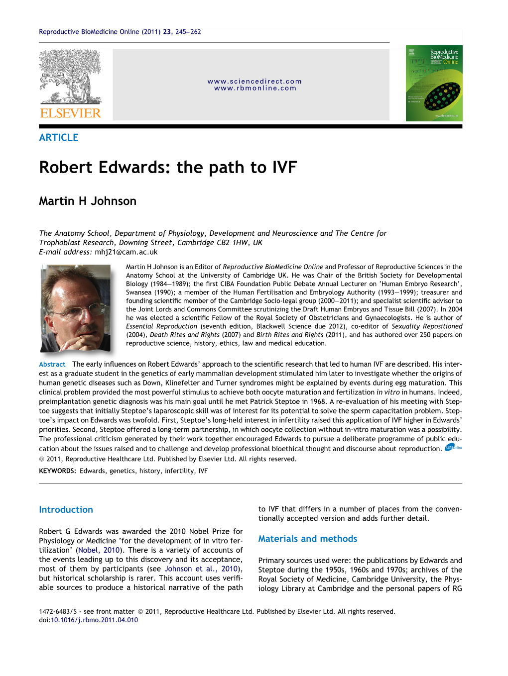 Robert Edwards: the Path to IVF