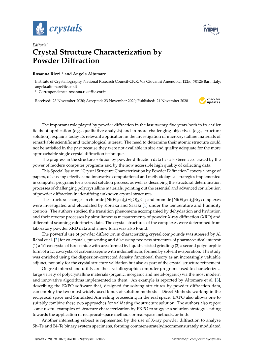 Crystal Structure Characterization by Powder Diffraction