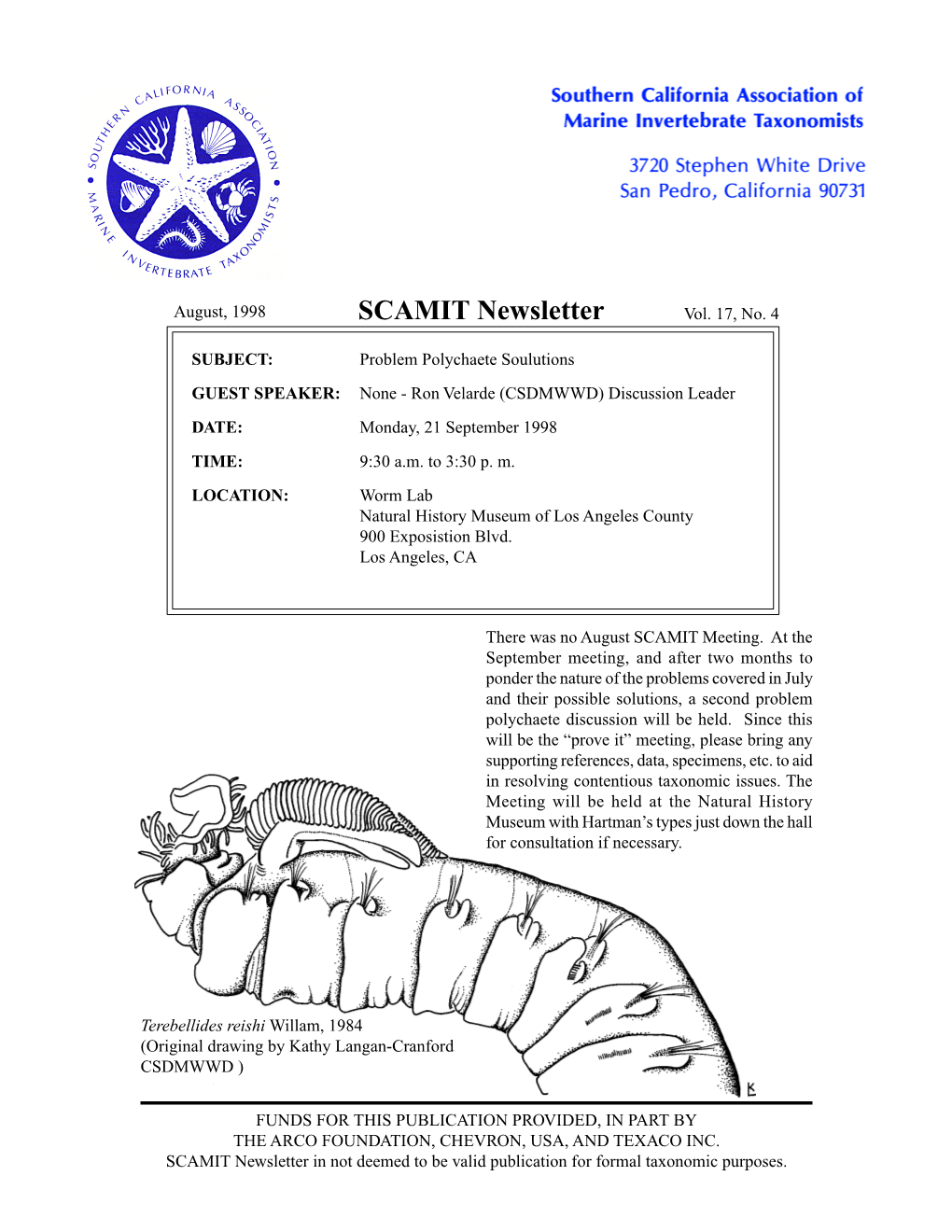 SCAMIT Newsletter Vol. 17 No. 4 1998 August