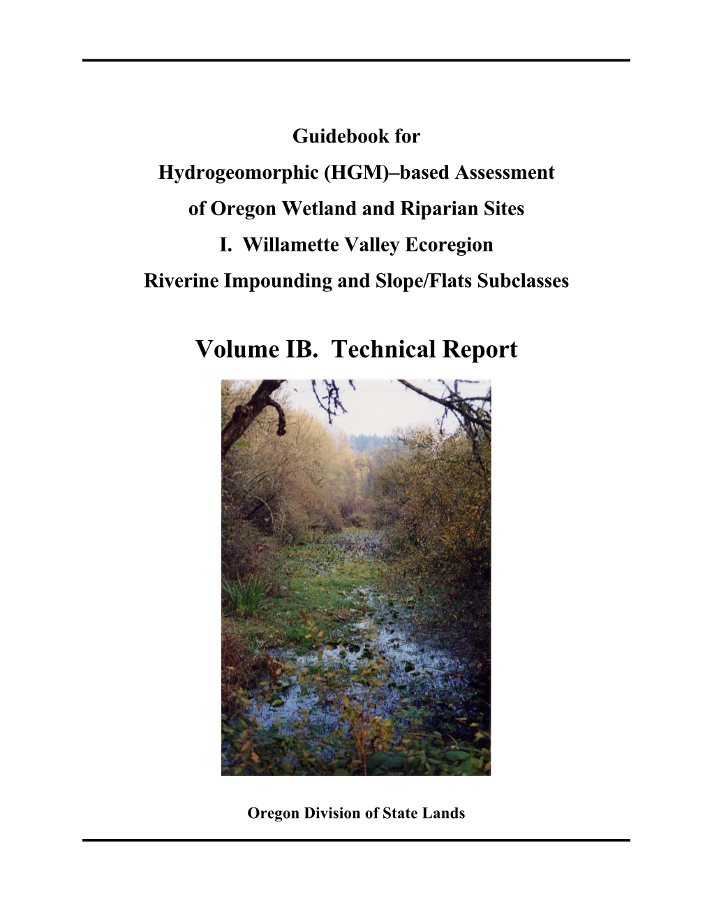 Willamette Valley Ecoregion Hydrogeomorphic Assessment