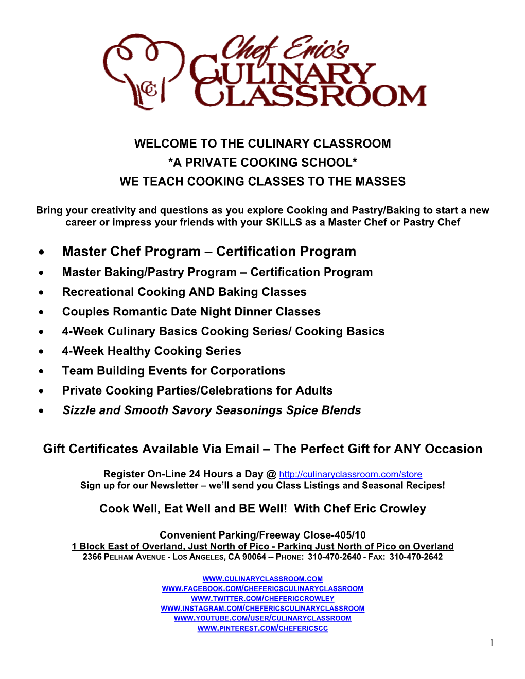 • Master Chef Program – Certification Program