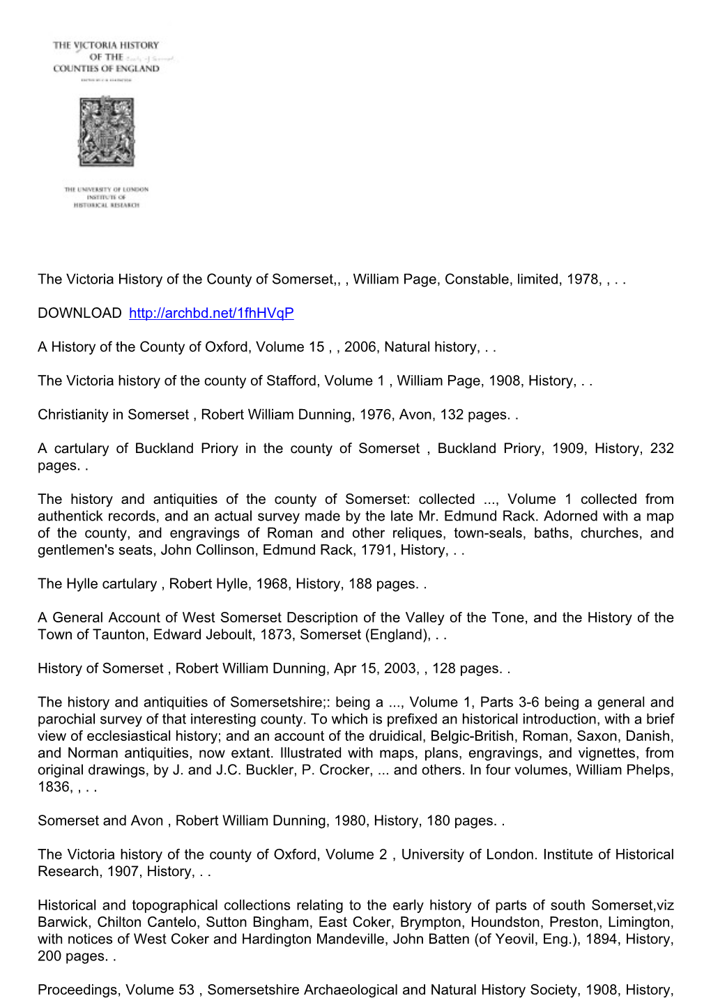 Download the Victoria History of the County of Somerset,, , William Page