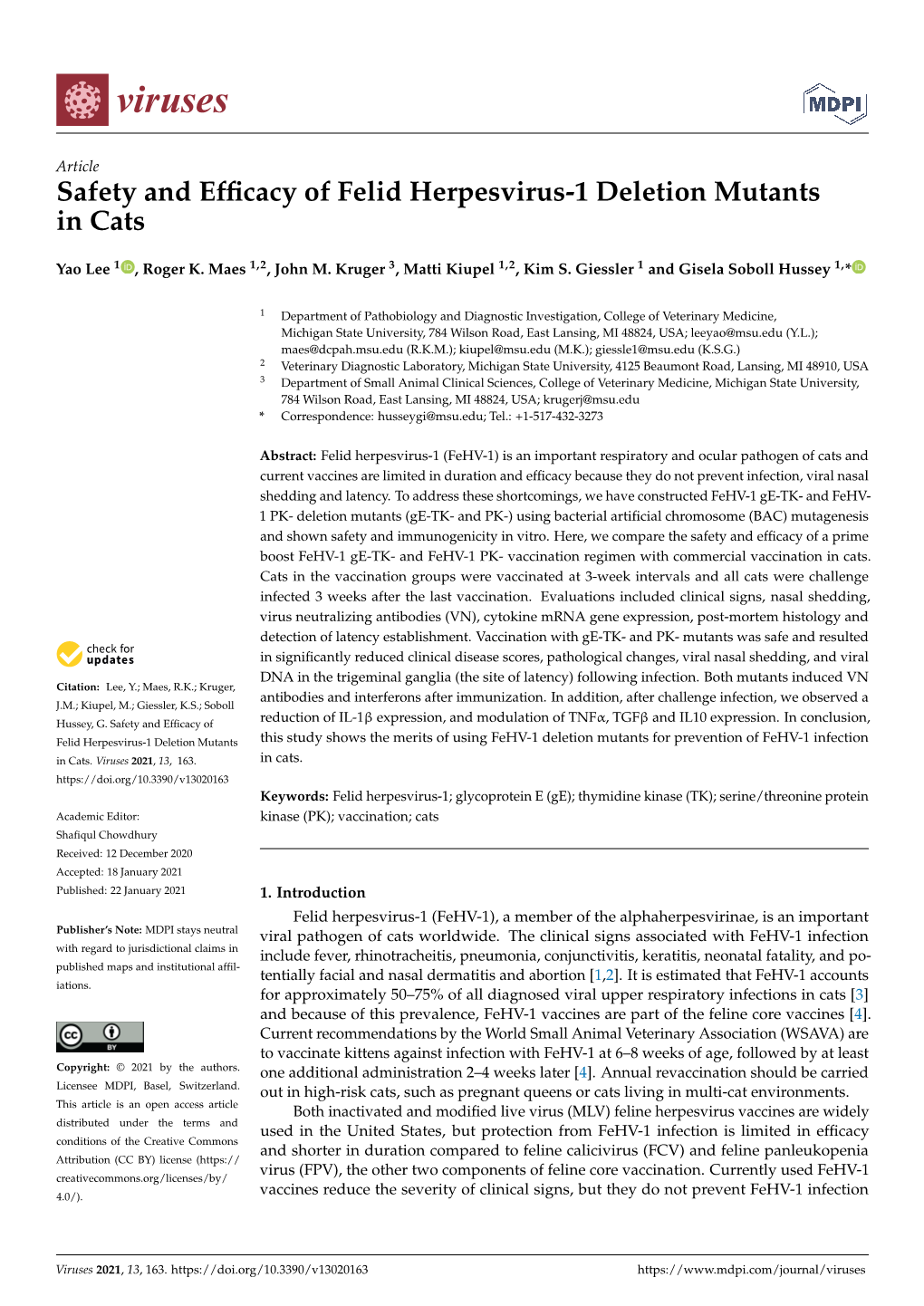 Safety and Efficacy of Felid Herpesvirus-1 Deletion Mutants In