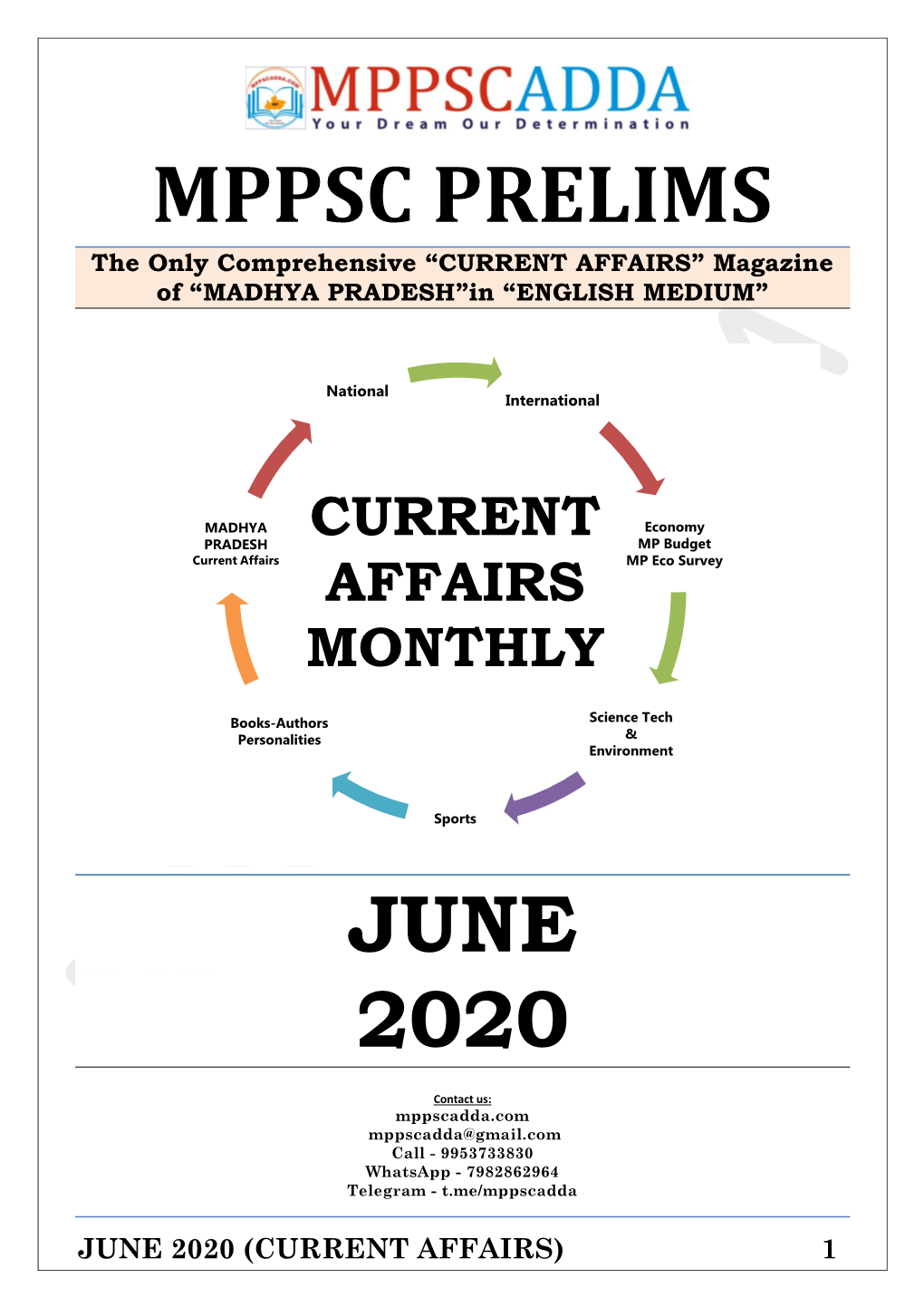 MPPSC PRELIMS the Only Comprehensive “CURRENT AFFAIRS” Magazine of “MADHYA PRADESH”In “ENGLISH MEDIUM”