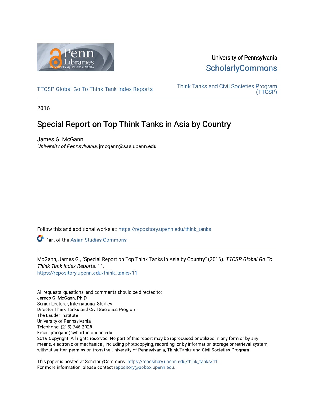 Special Report on Top Think Tanks in Asia by Country