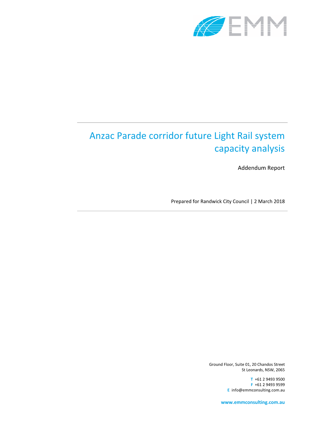 Anzac Parade Corridor Future Light Rail System Capacity Analysis