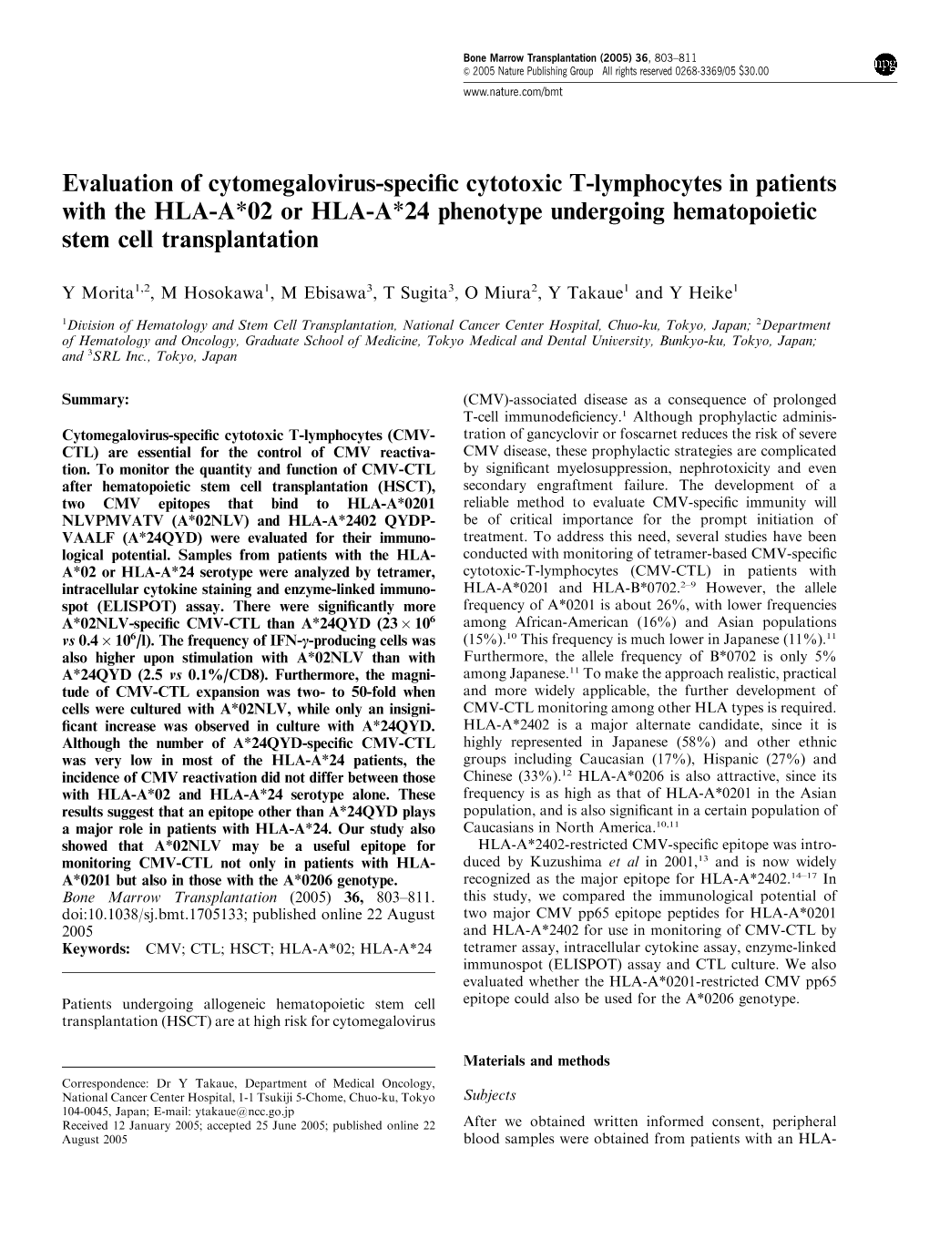 Evaluation of Cytomegalovirus-Specific Cytotoxic T-Lymphocytes in Patients with the HLA-A* 02 Or HLA-A* 24 Phenotype Undergoing Hematopoietic Stem Cell Transplantation