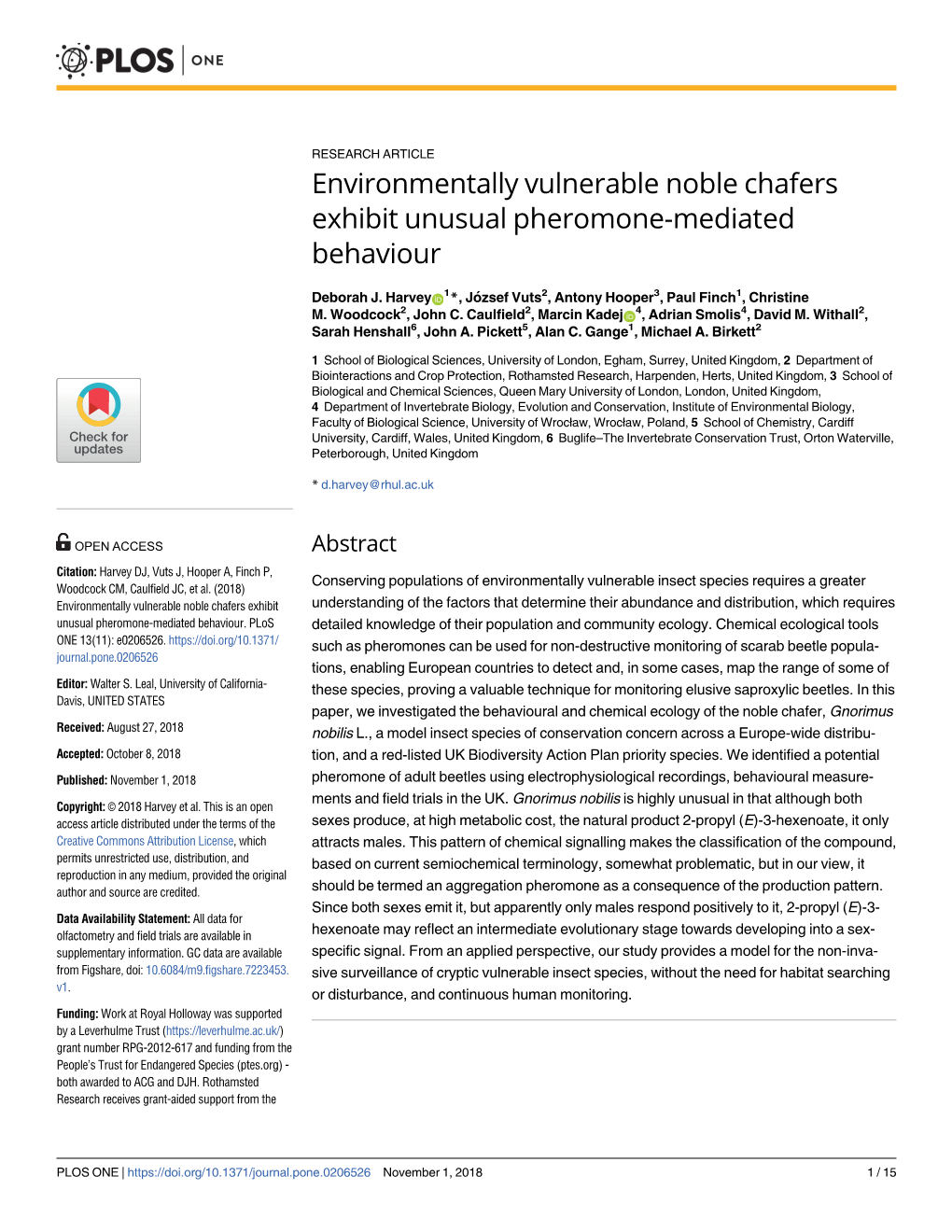 Environmentally Vulnerable Noble Chafers Exhibit Unusual Pheromone-Mediated Behaviour