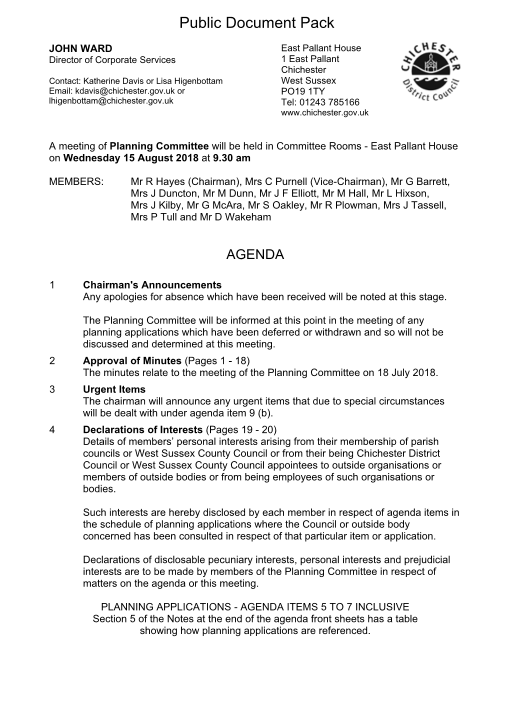 (Public Pack)Agenda Document for Planning Committee, 15/08/2018