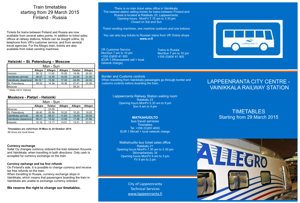 Vainikkala Railway Station Timetables