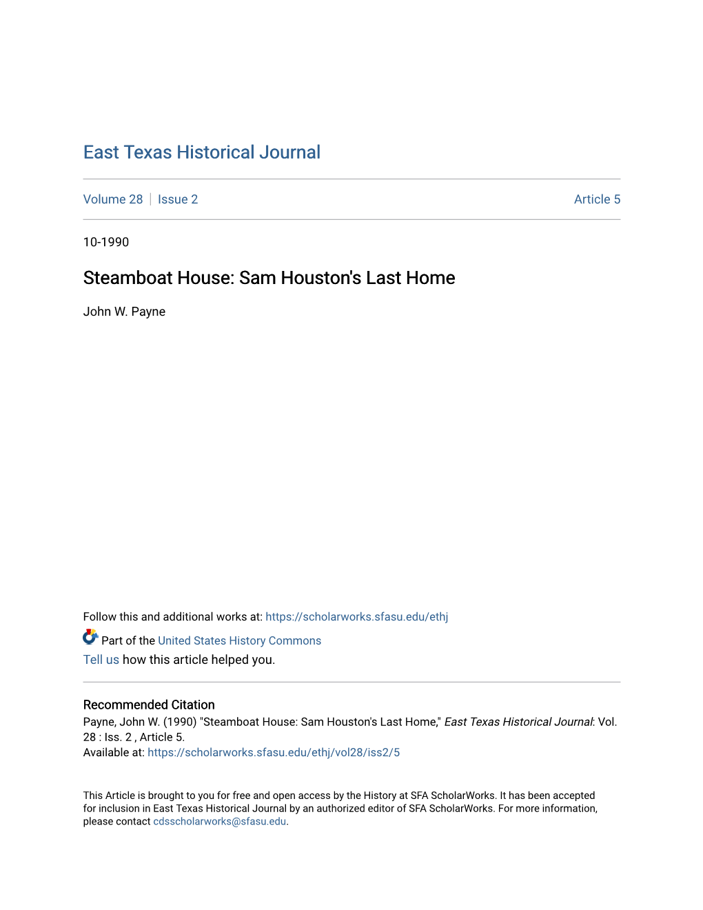 Steamboat House: Sam Houston's Last Home