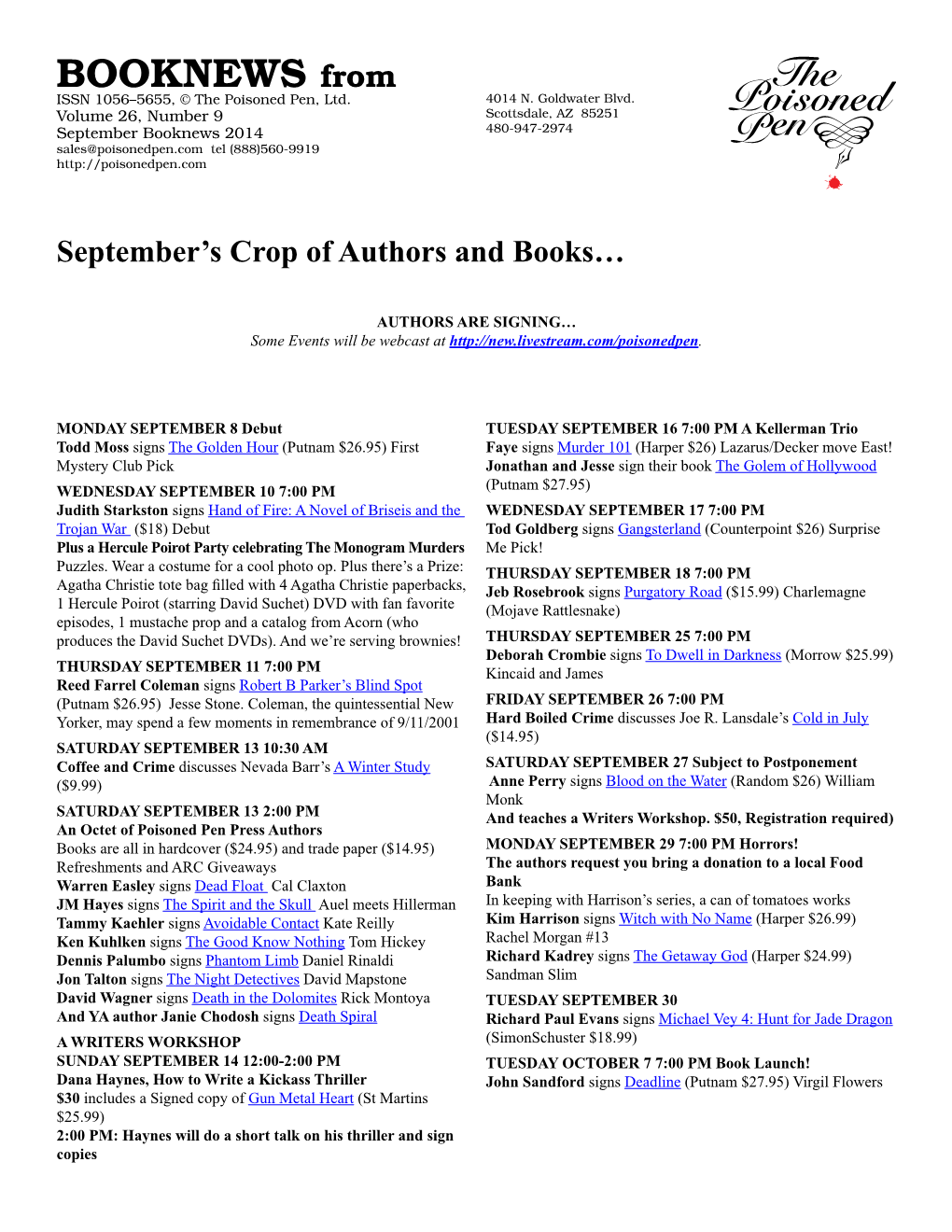 BOOKNEWS from ISSN 1056–5655, © the Poisoned Pen, Ltd