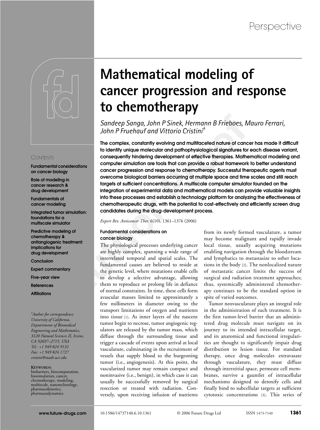 Mathematical Modeling of Cancer Progression and Response To