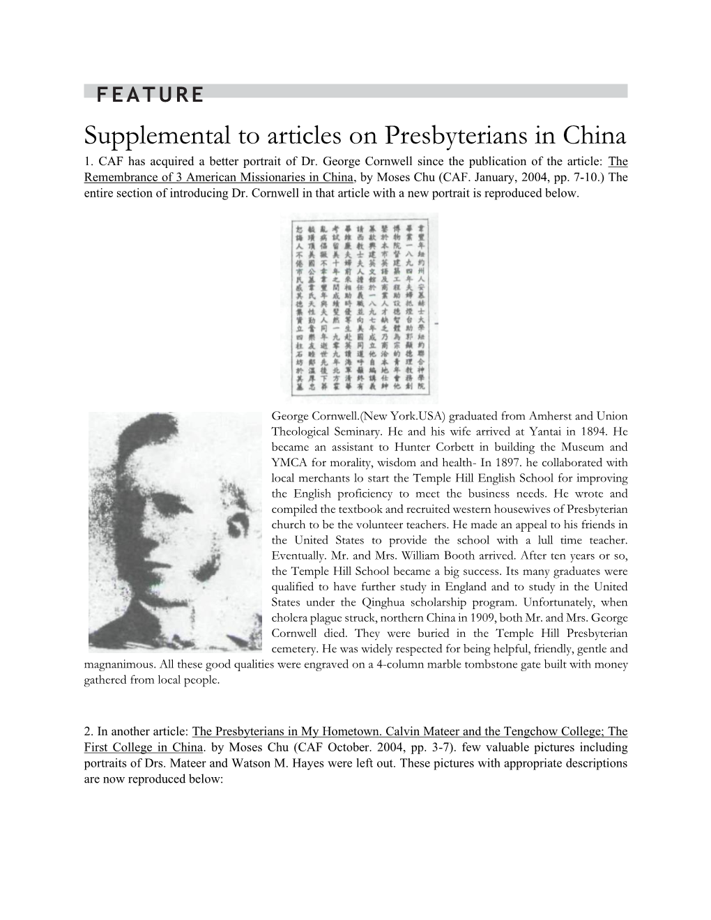 Supplemental to Articles on Presbyterians in China 1