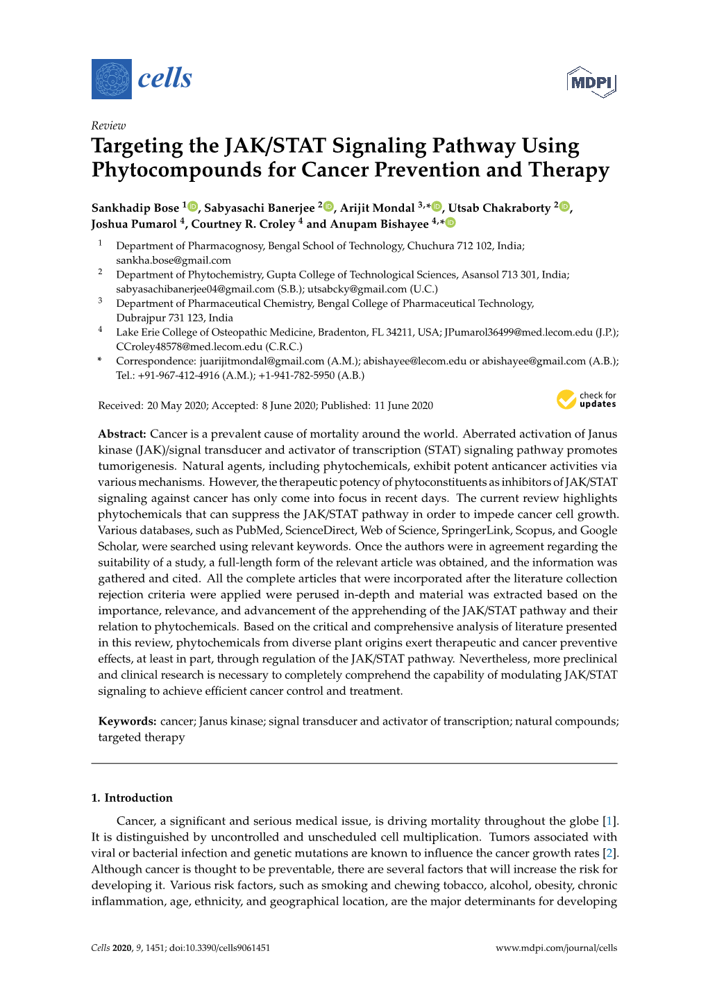 Targeting the JAK/STAT Signaling Pathway Using Phytocompounds for Cancer Prevention and Therapy