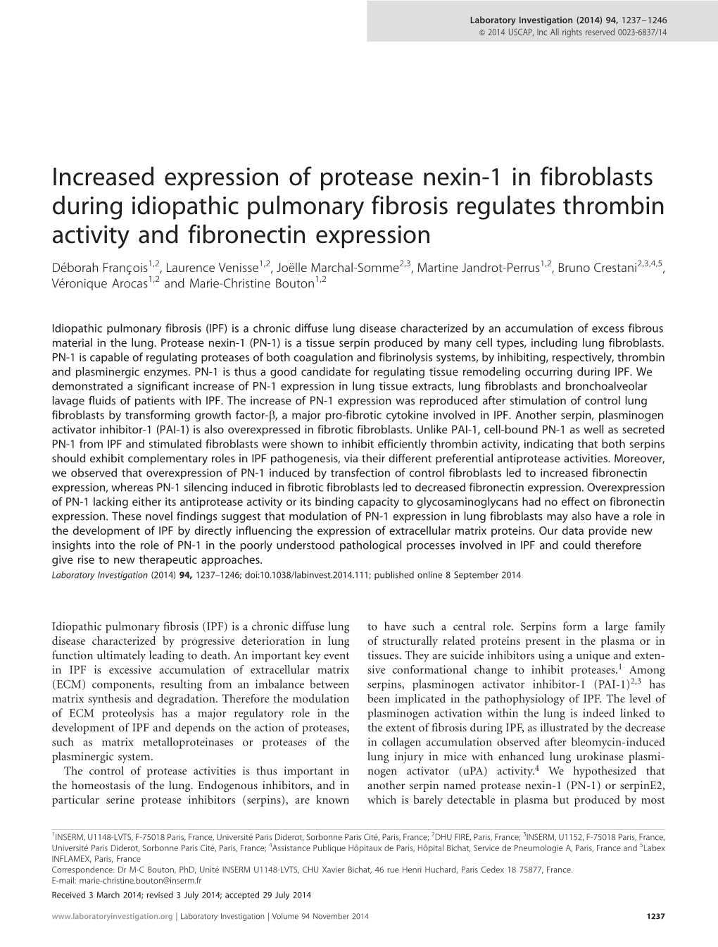 Increased Expression of Protease Nexin-1 in Fibroblasts During