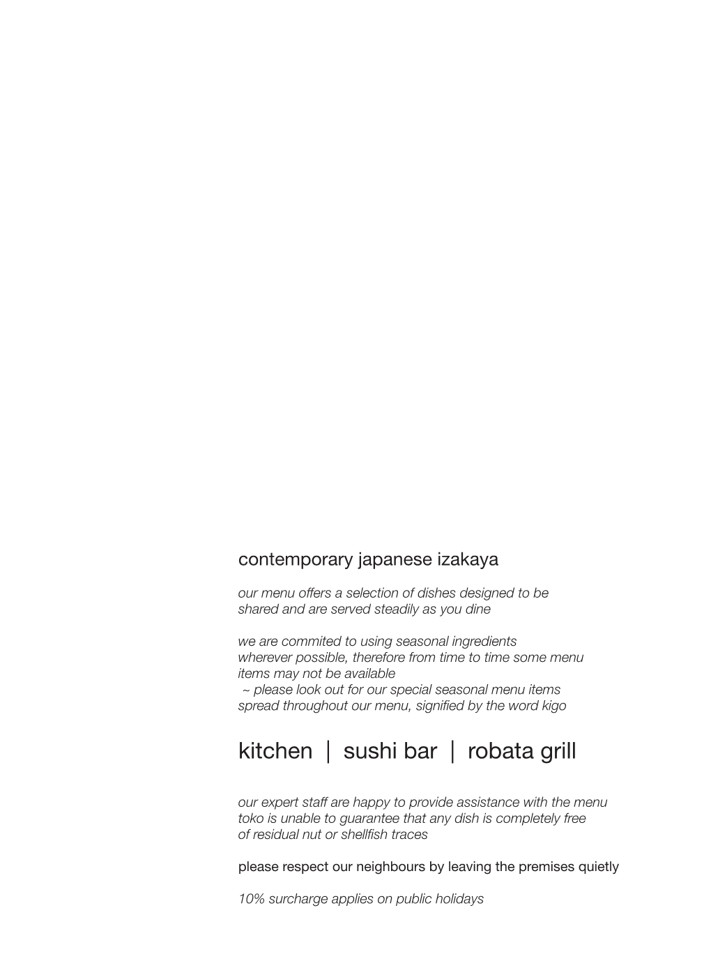 Kitchen | Sushi Bar | Robata Grill