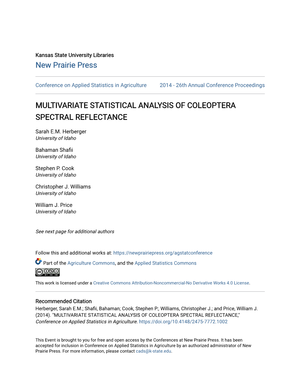 Multivariate Statistical Analysis of Coleoptera Spectral Reflectance