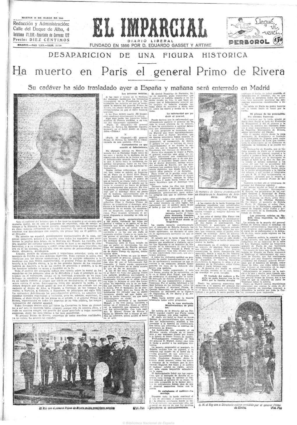 Ha Muerto En París El General Primo De Rivera