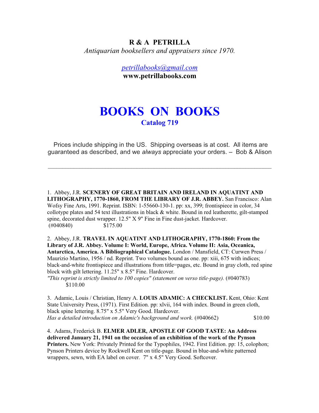 BOOKS on BOOKS Catalog 719