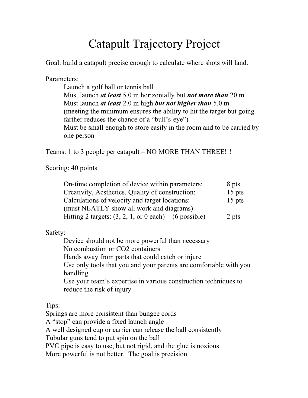 Catapult Trajectory Project