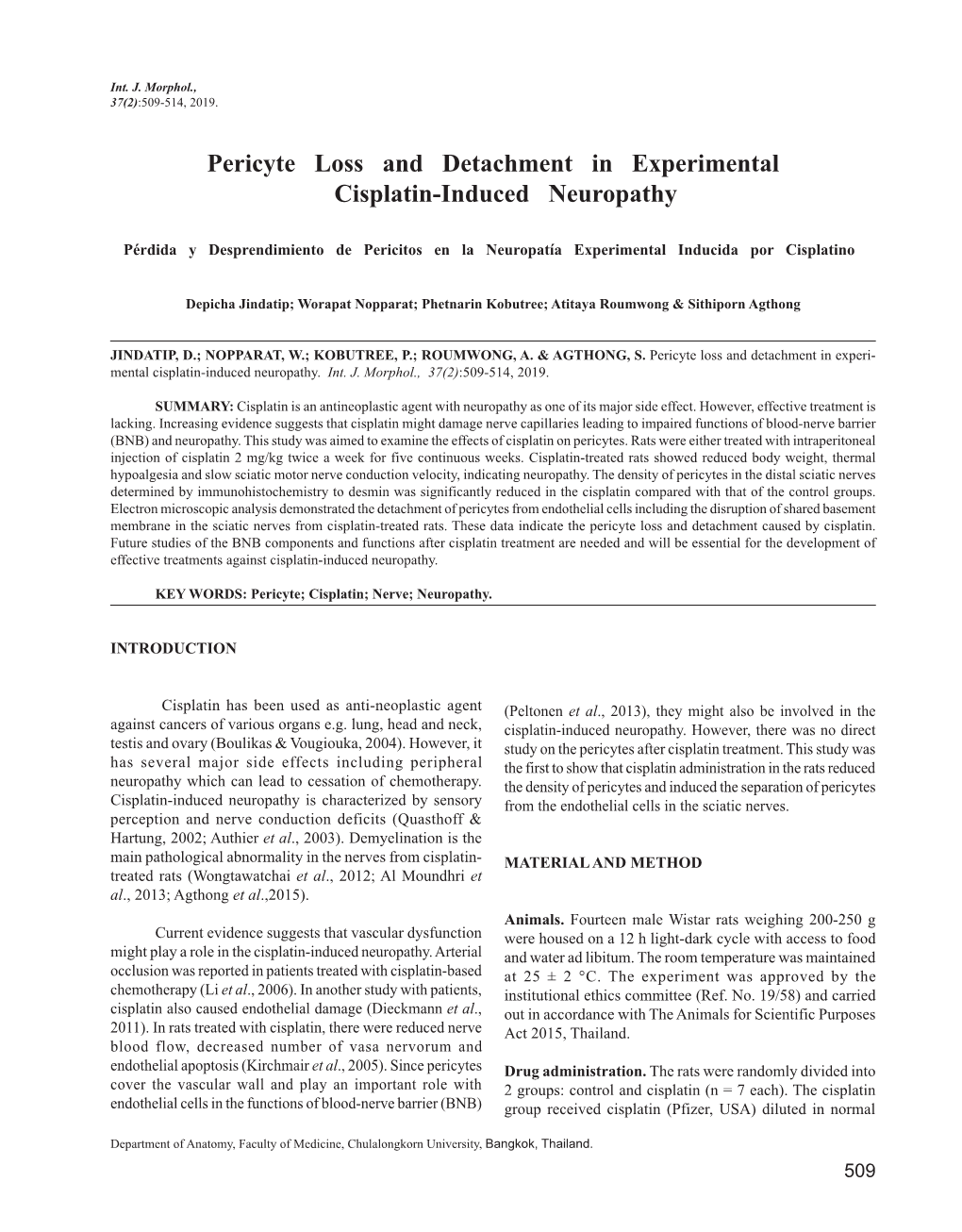 Pericyte Loss and Detachment in Experimental Cisplatin-Induced Neuropathy