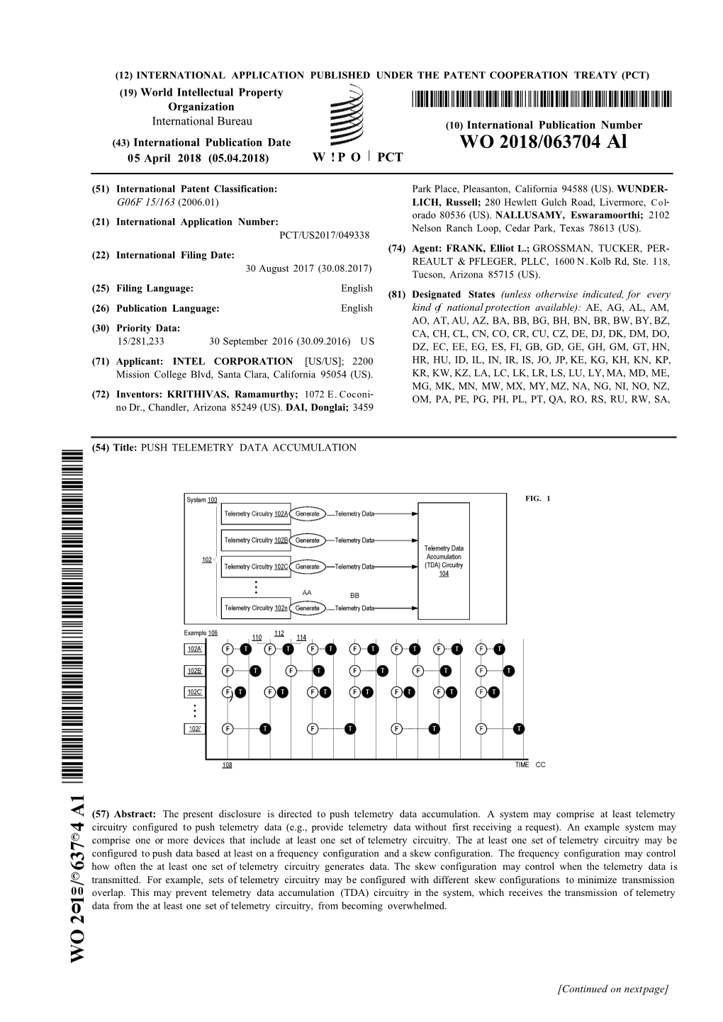 WO 2018/063704 Al 05 April 2018 (05.04.2018) W ! P O PCT