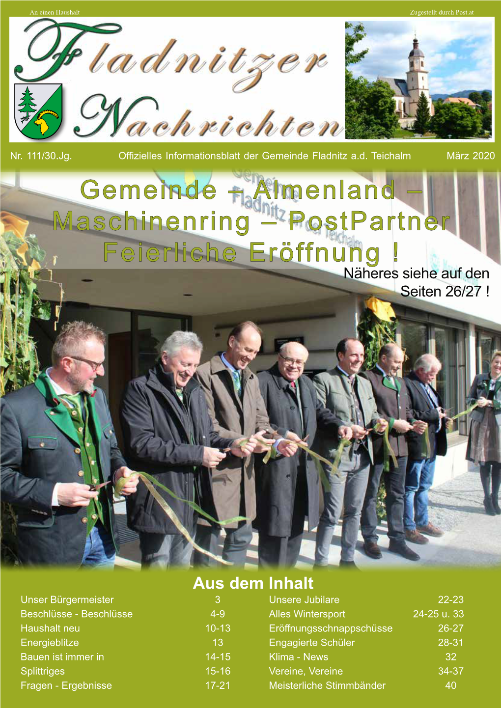 Gemeinde – Almenland – Maschinenring – Postpartner Feierliche Eröffnung ! Näheres Siehe Auf Den Seiten 26/27 !