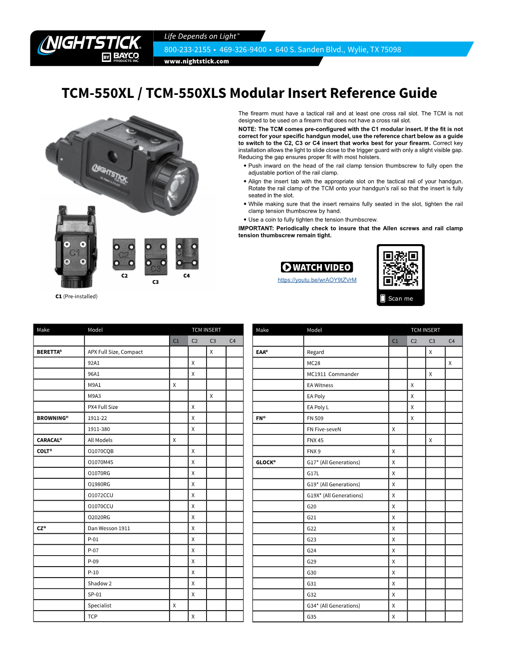 TCM-550XL / TCM-550XLS Modular Insert Reference Guide