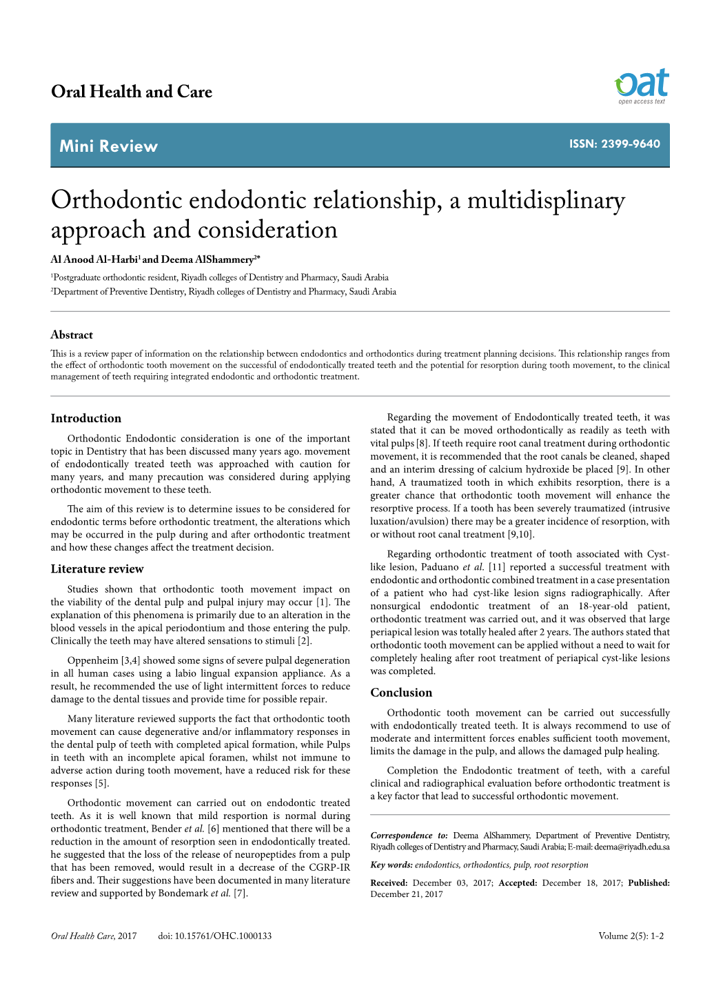 Orthodontic Endodontic Relationship, a Multidisplinary Approach And