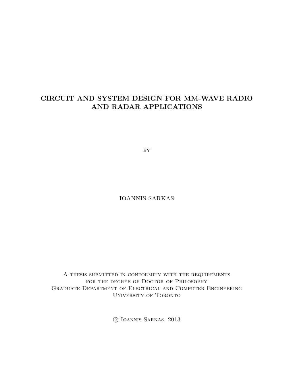 Circuit and System Design for Mm-Wave Radio and Radar Applications