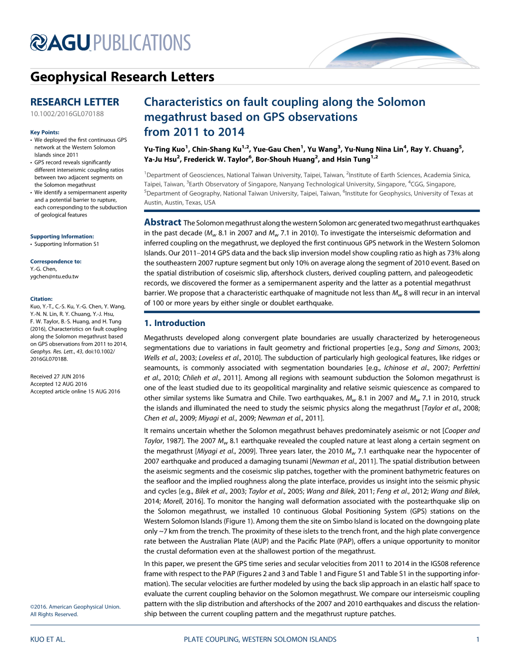 Characteristics on Fault Coupling Along the Solomon Megathrust Based On