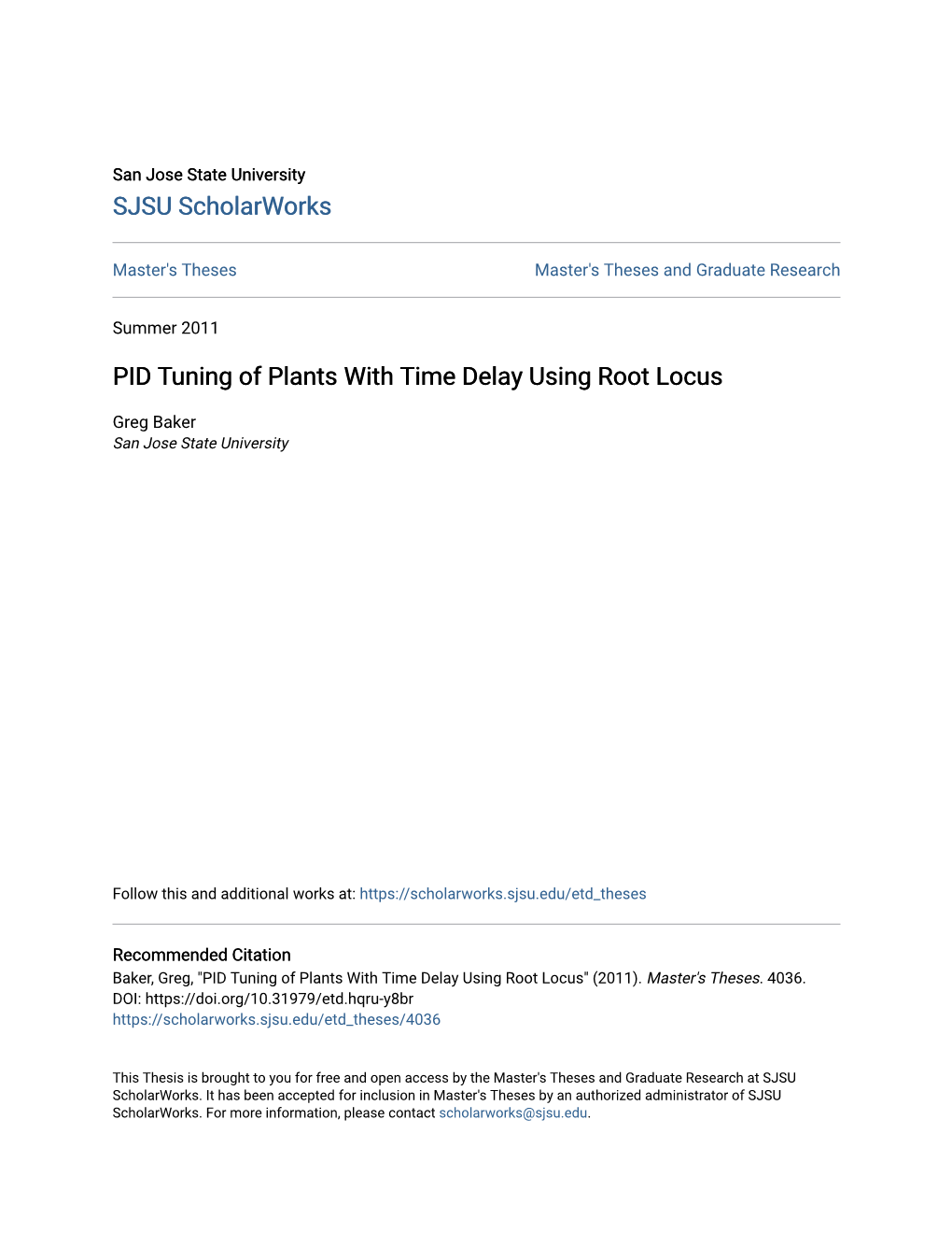 PID Tuning of Plants with Time Delay Using Root Locus