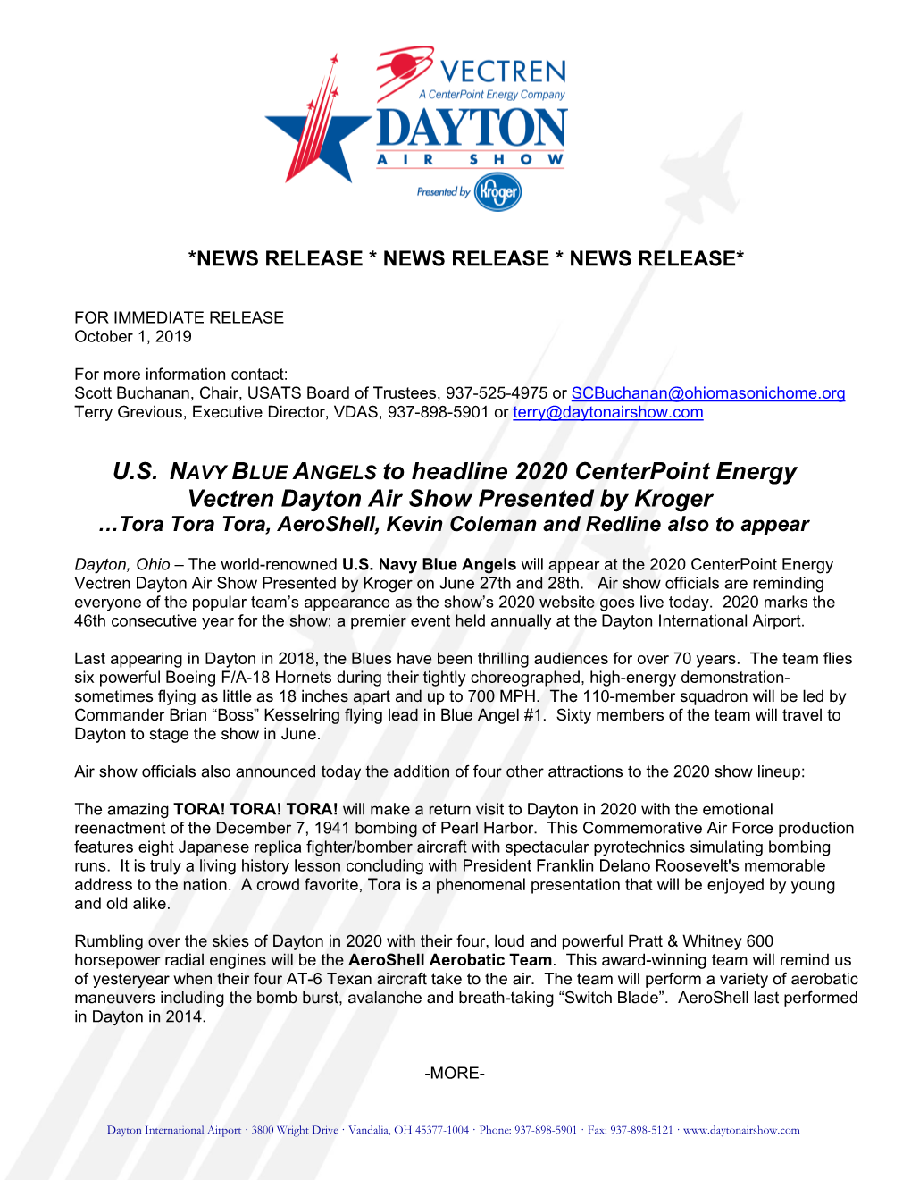 U.S. NAVY BLUE ANGELS to Headline 2020 Centerpoint Energy