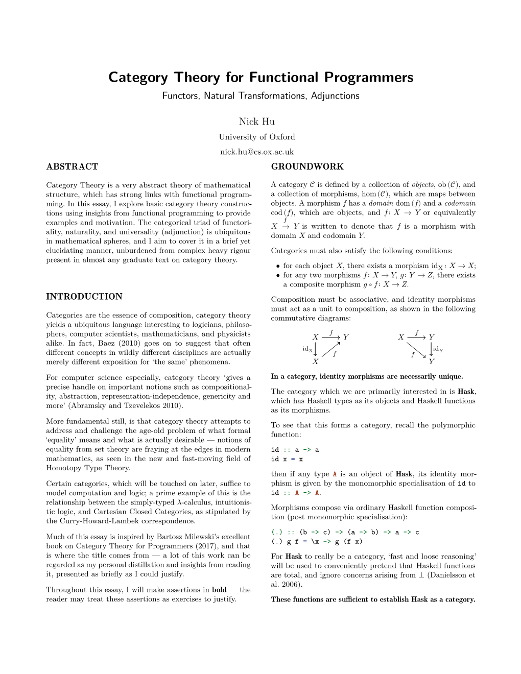 Category Theory for Functional Programmers Functors, Natural Transformations, Adjunctions