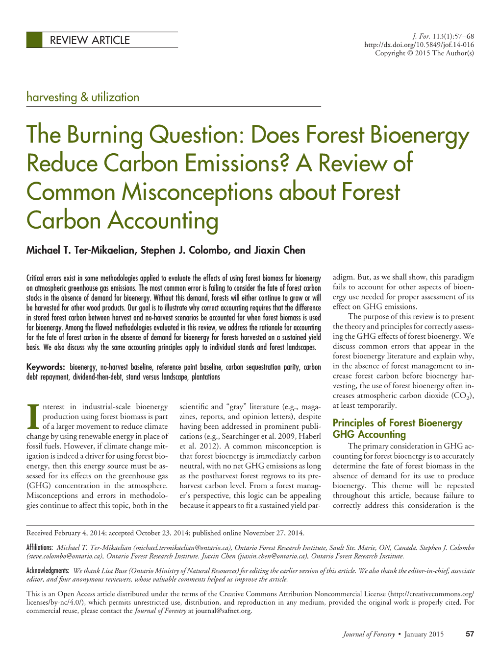 The Burning Question: Does Forest Bioenergy Reduce Carbon Emissions? a Review of Common Misconceptions About Forest Carbon Accounting