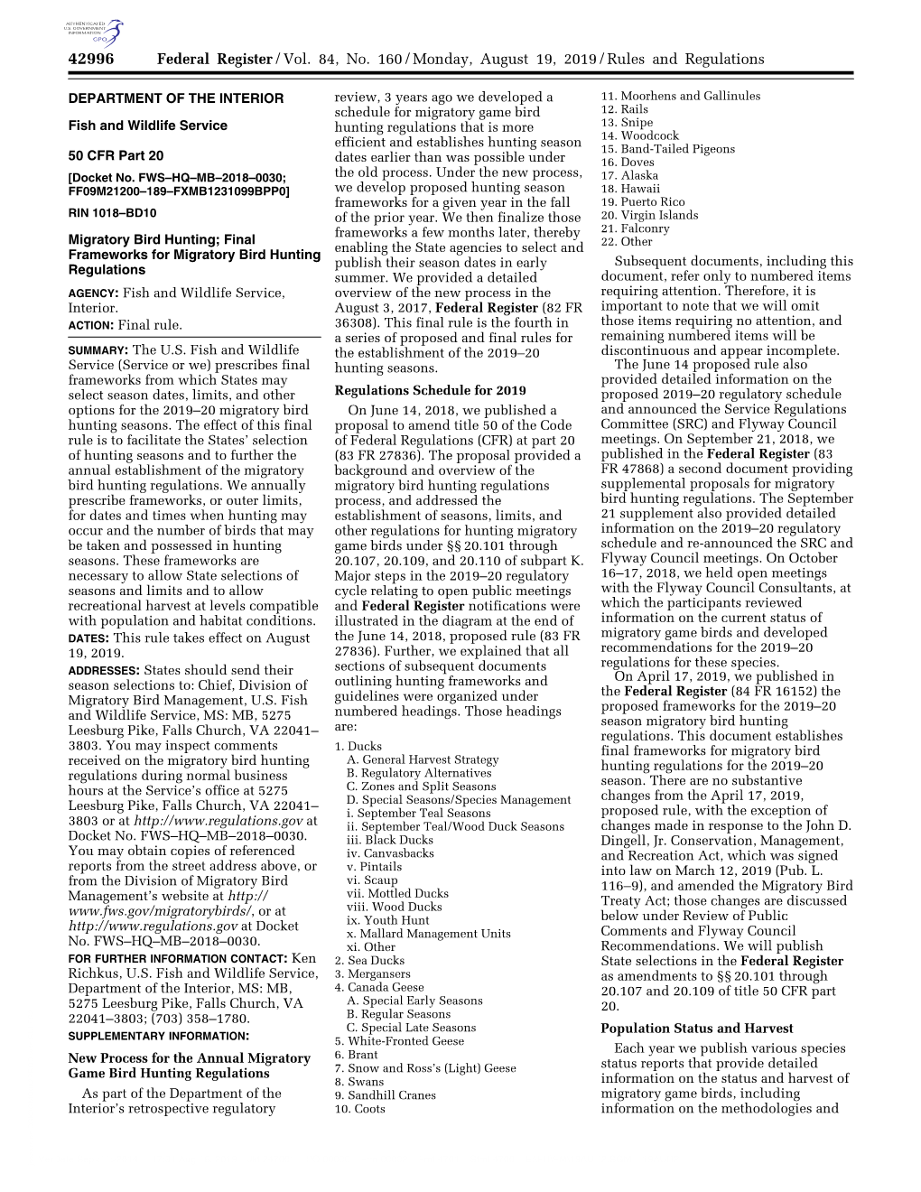 Federal Register/Vol. 84, No. 160/Monday, August 19, 2019