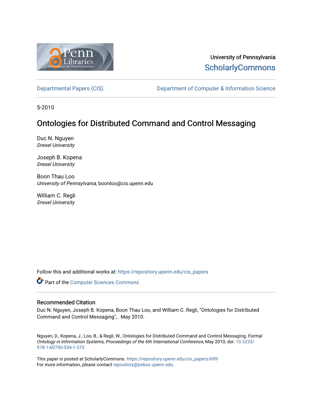 Ontologies for Distributed Command and Control Messaging