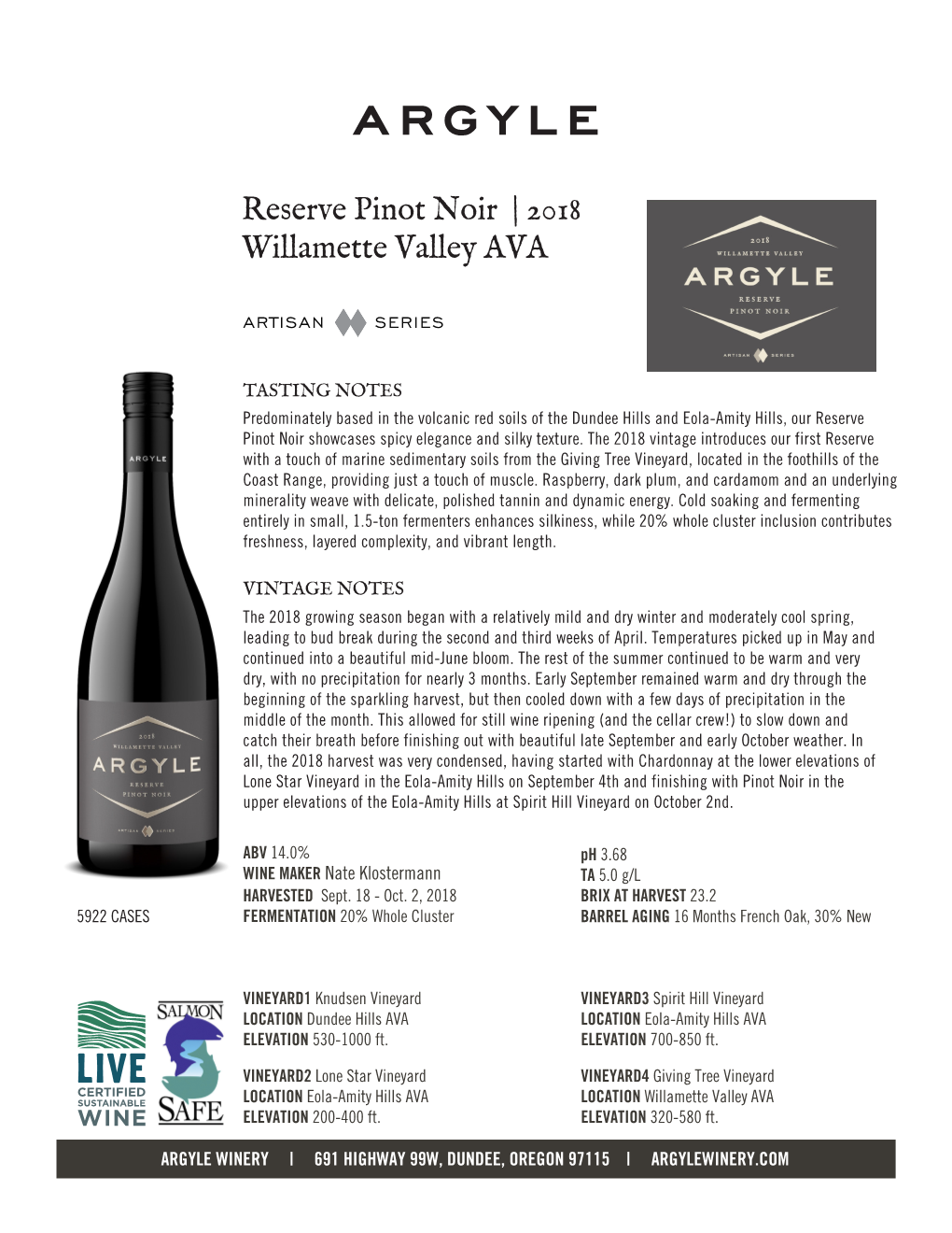 Reserve Pinot Noir | 2018 Willamette Valley AVA