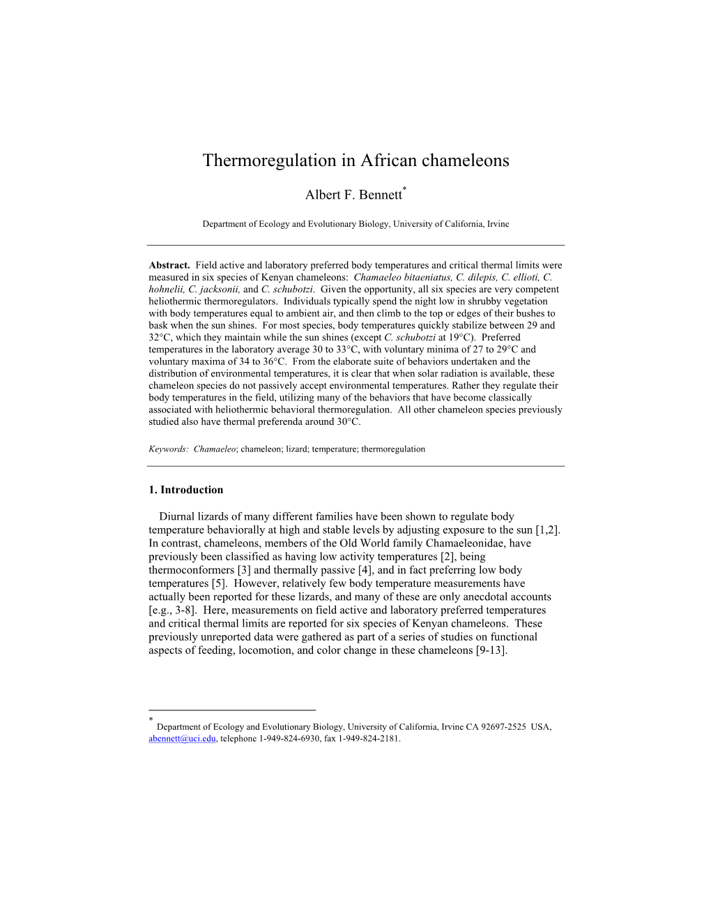 Thermoregulation in African Chameleons