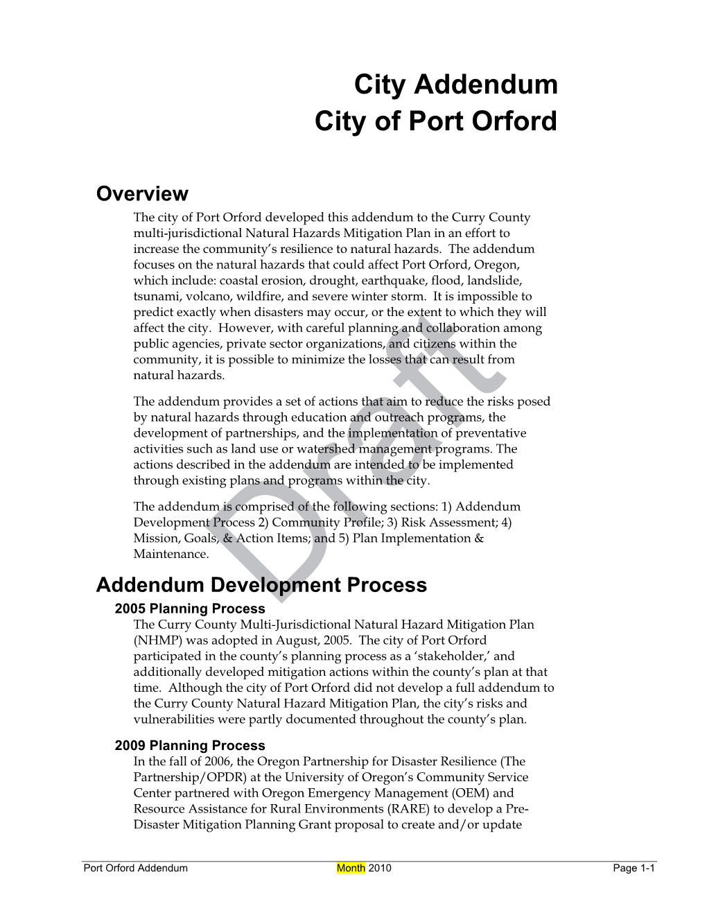 City Addendum City of Port Orford