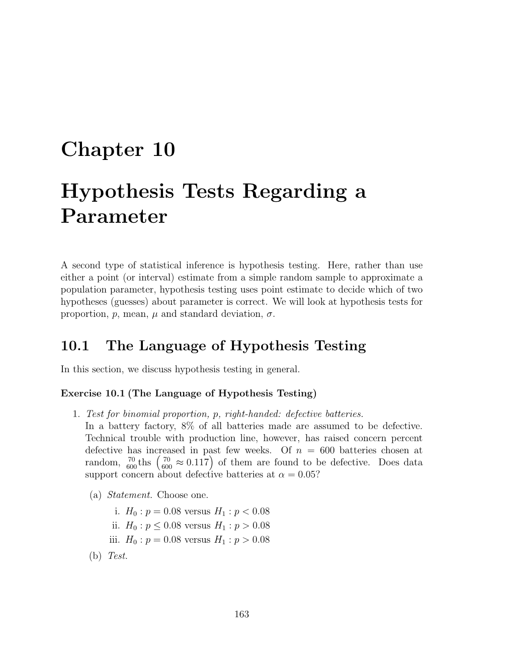 Chapter 10 Hypothesis Tests Regarding a Parameter