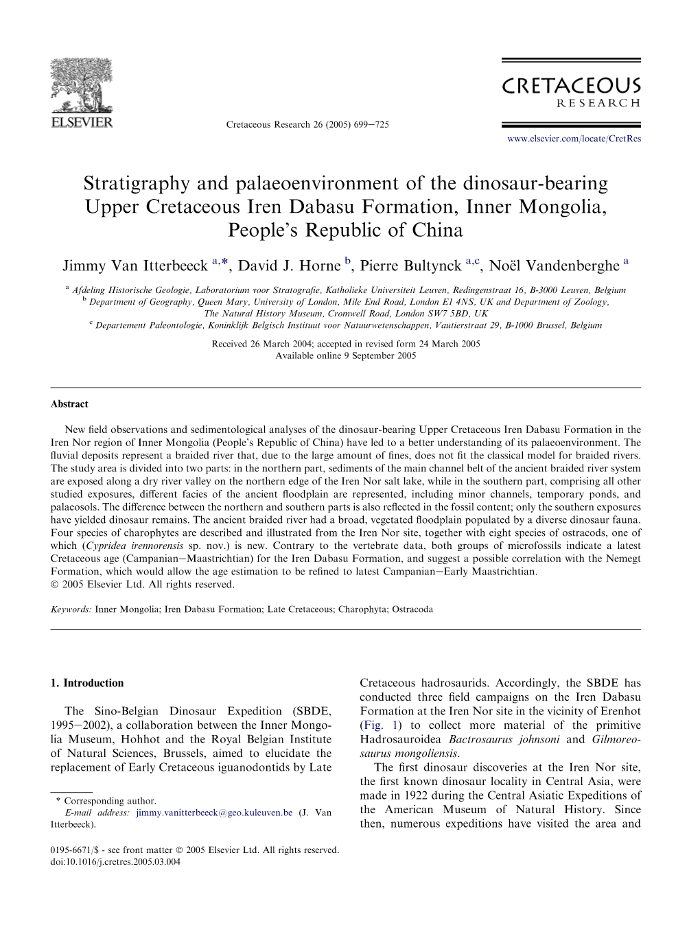 Stratigraphy and Palaeoenvironment of the Dinosaur-Bearing Upper Cretaceous Iren Dabasu Formation, Inner Mongolia, People’S Republic of China